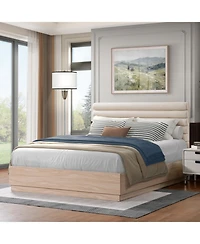 Streamdale Furniture. + Wood + Fabric Upholstered Headboard + Bed Frame