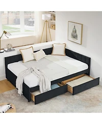 Streamdale Furniture Tufted Upholstered Bed Frame with Drawers Velvet Black