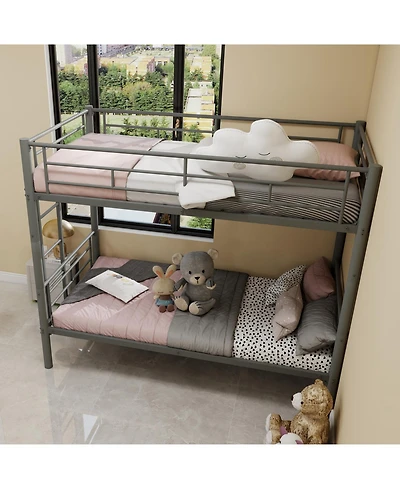 Streamdale Furniture Twin Over Twin Metal Bunk Bed with Ladders & Guardrail