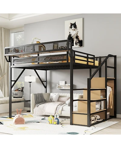 Streamdale Furniture Queen Loft Bed with Stairs & Storage - Black