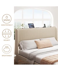 Streamdale Furniture King Beige Platform Bed with Charging Station