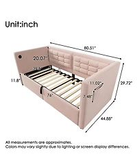 Streamdale Furniture Velvet Twin Daybed with Usb Charging & Storage