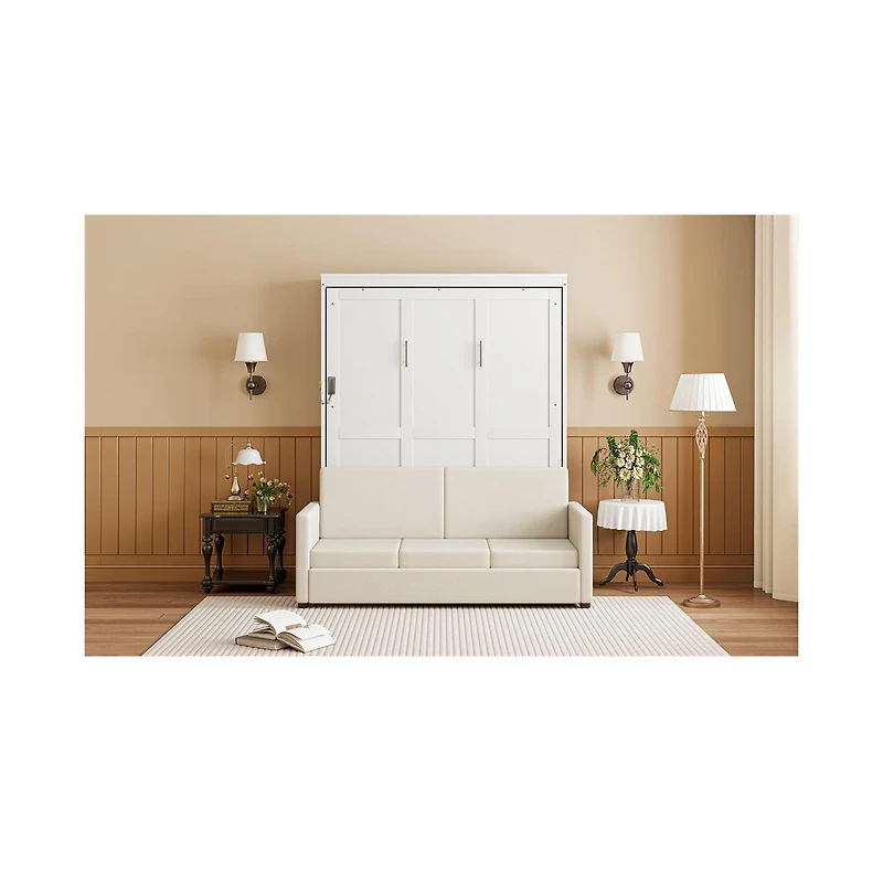 Streamdale Furniture Full Size Murphy Bed Wall Bed with Cushion, White
