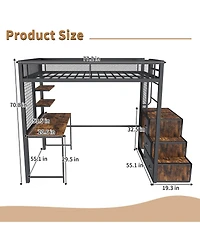 Streamdale Furniture Loft Bed with Desk, Usb, Drawers, Stairs & Storage - Black