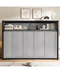 Streamdale Furniture Twin Murphy Bed with Shelves, Foldable Metal Wall Bed - Gray