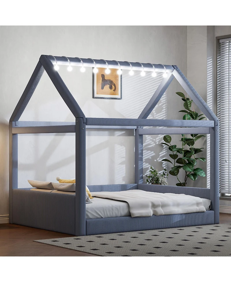 Streamdale Furniture Upholstered House Daybed with Led Light Strips