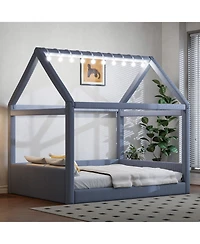 Streamdale Furniture Upholstered House Daybed with Led Light Strips