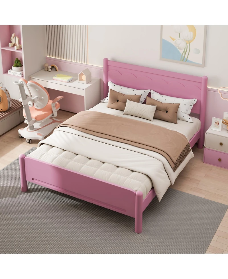 Streamdale Furniture Wood Platform Bed Frame with Headboard and Wooden Slat Support