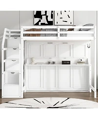 Streamdale Furniture Full Xl Loft Bed w/ Storage Stairs & Full Murphy Bed, Led