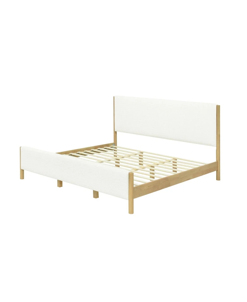 Streamdale Furniture Modern Boucle Upholstered Bed with Rubberwood Legs