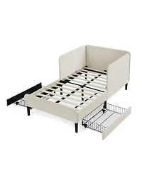 Streamdale Furniture Streamdale Twin Upholstered Platform Bed Frame w/ 2 Storage Drawers, Beige