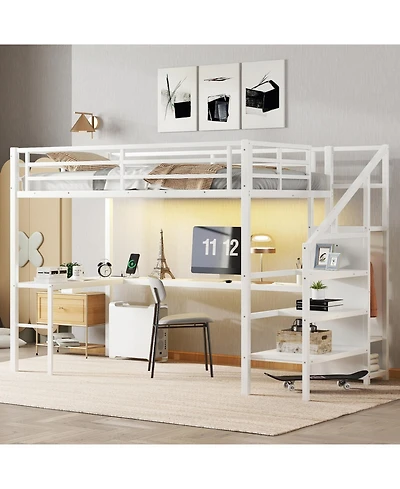 Streamdale Furniture Streamdale Twin Xl Loft Bed with Desk, Wardrobe, Usb & Led