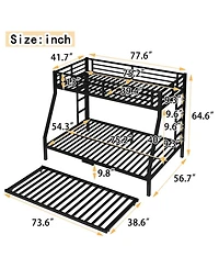 Streamdale Furniture Twin over Full Metal Bunk Bed with Twin Size Trundle