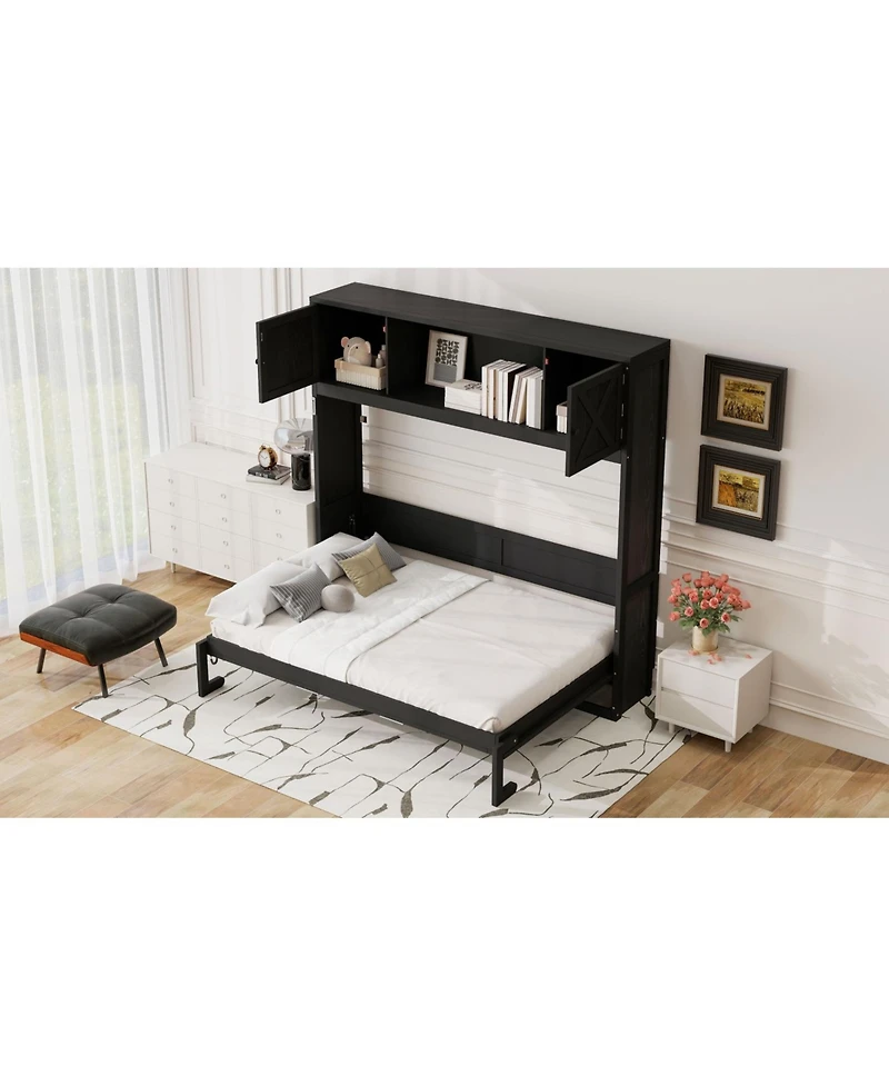 Streamdale Furniture Full Size Murphy Bed with Storage Cabinets, Black
