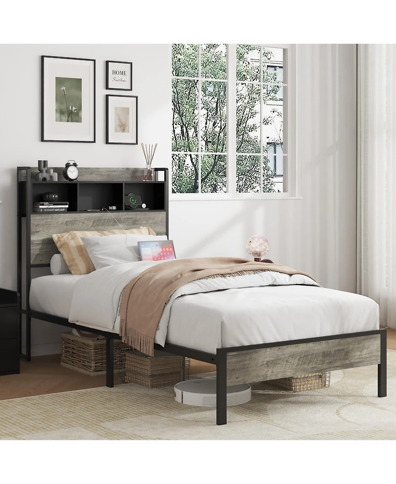 Streamdale Furniture Single Bed Frame with Storage Headboard & Charging Station