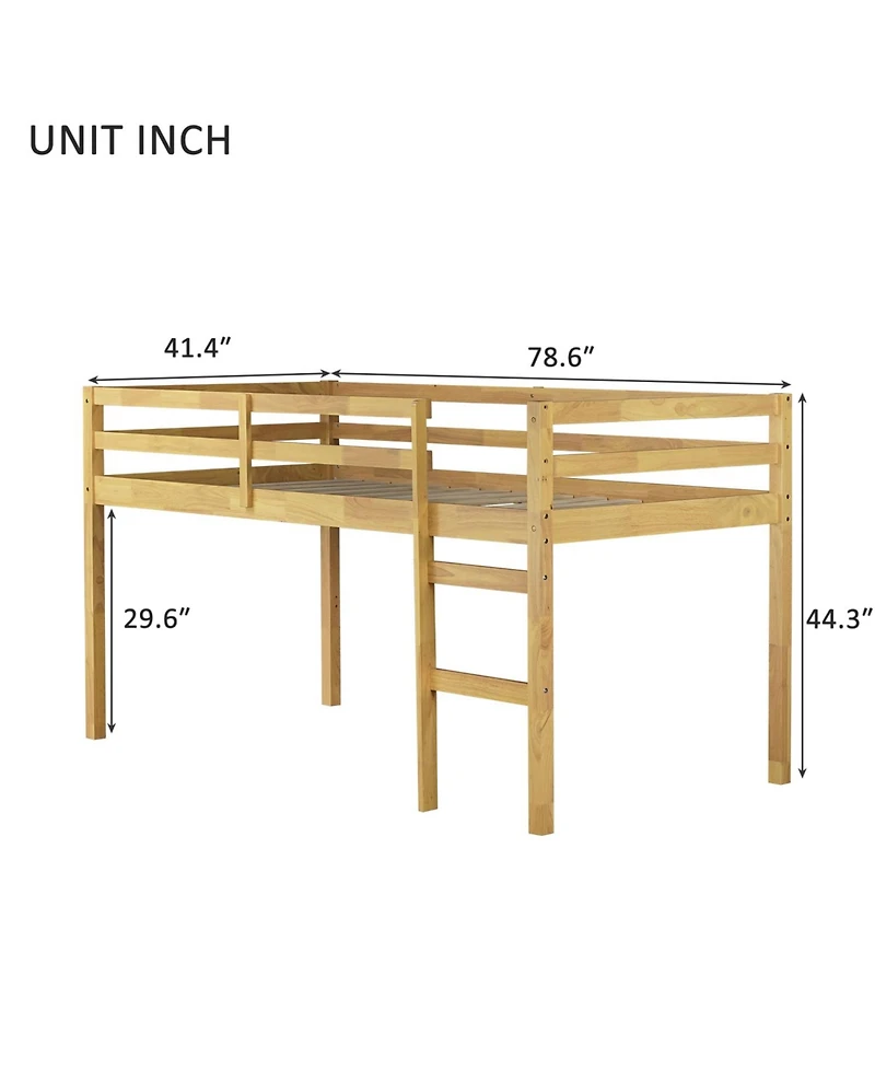 Streamdale Furniture Solid Wood Twin Loft Bed with Ladder