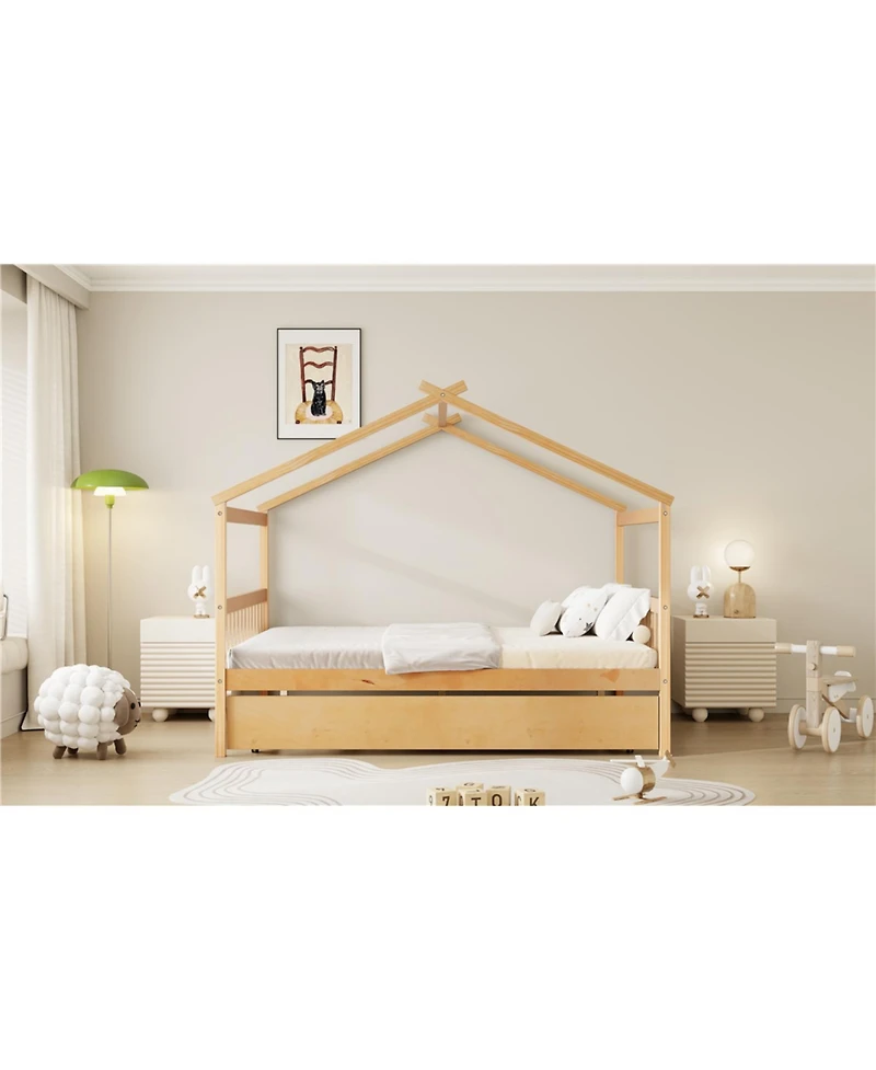 Streamdale Furniture Wooden House Bed with Twin Trundle