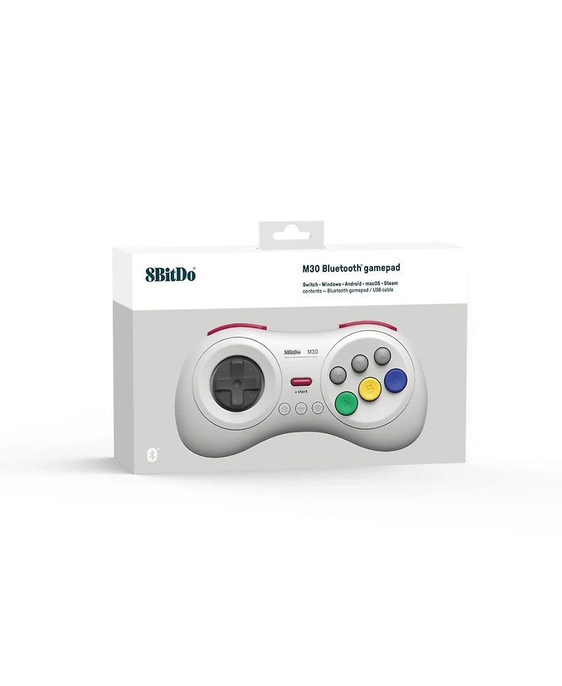 8Bitdo M30 Bluetooth Wireless Gamepad Controller for Sega Genesis Mini and Mega Drive Mini and Nintendo Switch - White