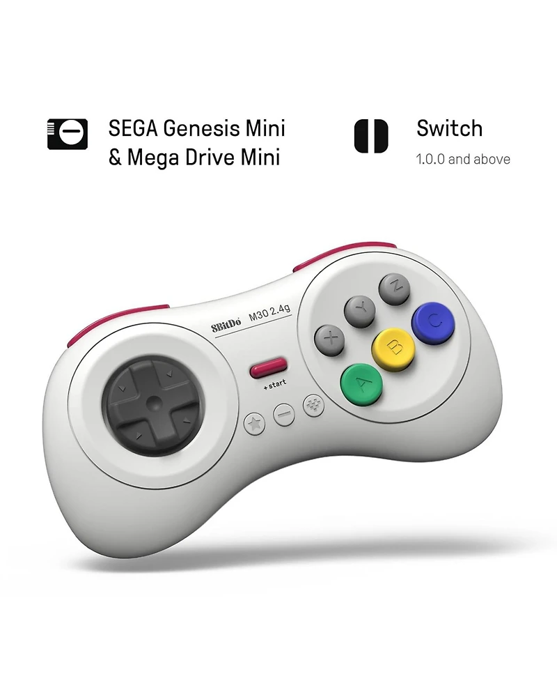 8Bitdo M30 2.4G Wireless Gamepad Controller for Sega Genesis Mini and Mega Drive Mini and Nintendo Switch - White