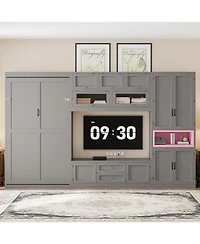 Streamdale Furniture Twin Gray Wooden Murphy Bed with Tv Stand, Drawers & Shelves