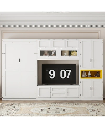 Streamdale Furniture Twin Gray Wooden Murphy Bed with Tv Stand, Drawers & Shelves