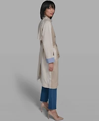 Karl Lagerfeld Paris Women's Color Block Collared Trench Coat
