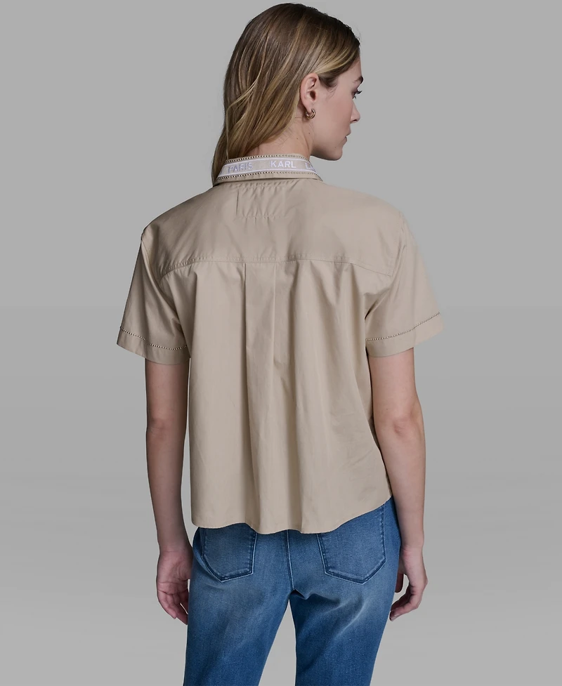 Karl Lagerfeld Paris Women's Short-Sleeve Collared Top