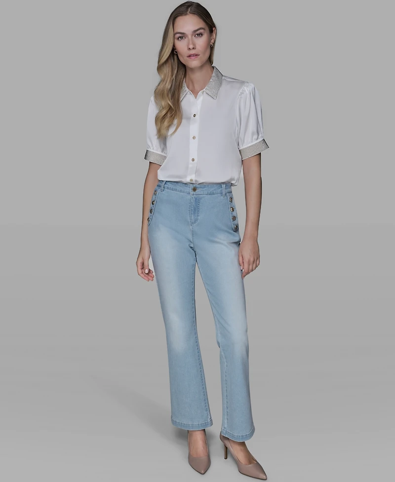 Karl Lagerfeld Paris Women's Beaded Short-Sleeve Top