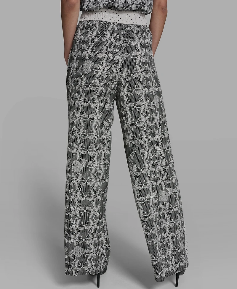 Karl Lagerfeld Paris Women's Lace Print Soft Pull-On Pants