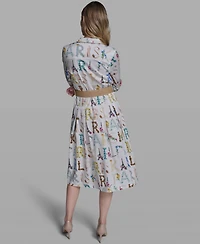 Karl Lagerfeld Paris Women's Allover Print Belted Collared Shirt Dress
