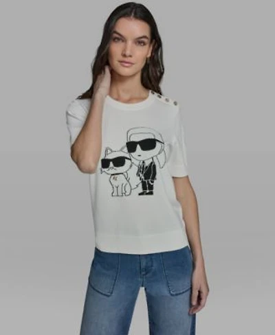 Karl Lagerfeld Paris Womens Karl Choupette Crew Neck Graphic Sweater