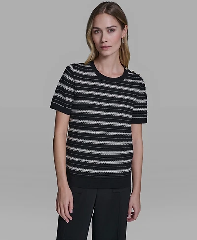 Karl Lagerfeld Paris Women's Striped Crewneck Sweater