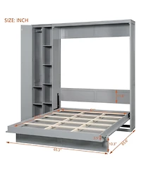 Streamdale Furniture Queen Size Murphy Bed Wall Bed with Shelves, Wardrobe and Led Lights,Gray