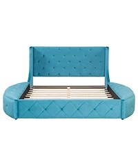 Streamdale Furniture Queen Upholstered Platform Bed w/ Wingback, Drawer & Stools