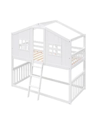 Streamdale Furniture Twin Over House Bunk Bed With Ladder, Wood