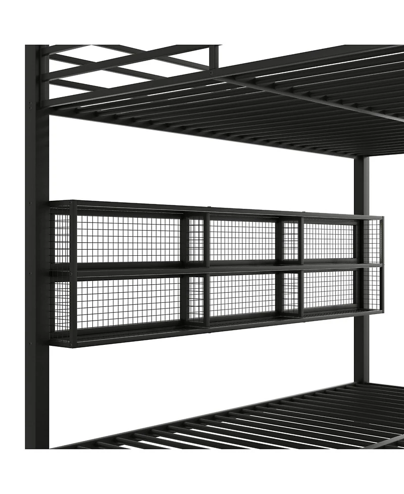 Streamdale Furniture Metal Queen over Queen Bunk Bed with Storage Cabinets and Led