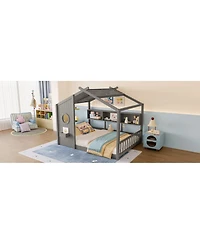 Streamdale Furniture Floor House Bed Toddler Kids Montessori w/ Shelf & Roof.