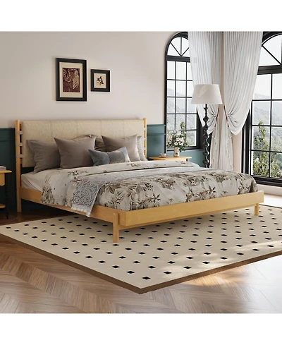 Streamdale Furniture Streamdale King Beige Mid-Century Platform Bed Frame with Headboard