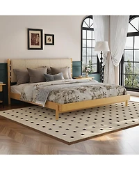 Streamdale Furniture Streamdale King Beige Mid-Century Platform Bed Frame with Headboard
