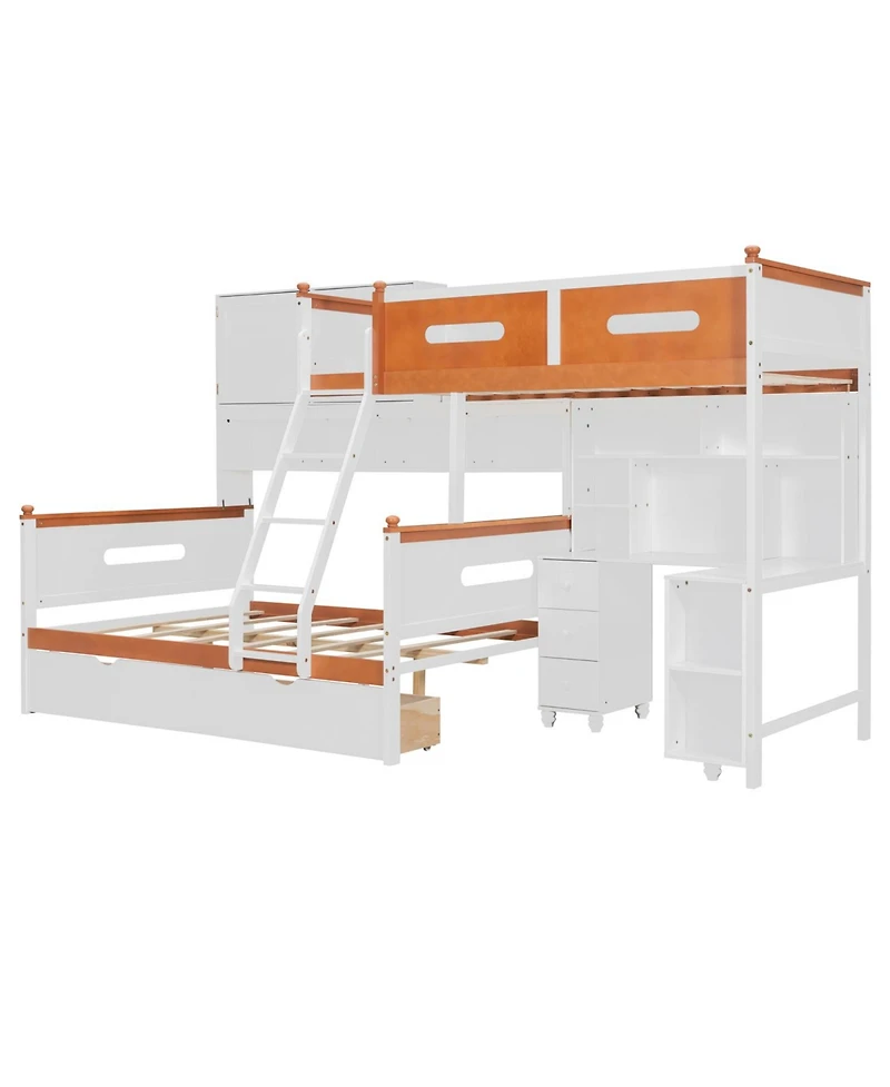 Streamdale Furniture Twin Over Full Bunk Bed w/ Desk, Drawers, Shelves, Cabinet & Led Light