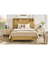 Streamdale Furniture Full Xl Bed Frame- Storage Headboard, Charging Station, Natural