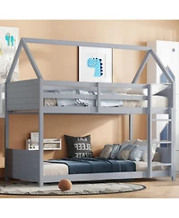 Streamdale Furniture Twin Over Twin Wood Guardrails House Bunk Bed