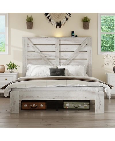 Streamdale Furniture Queen White Wood Platform Bed Frame, Headboard, Under Bed Storage