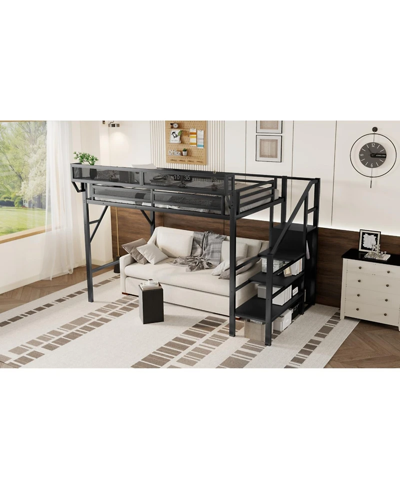 Streamdale Furniture Streamdale Twin Xl Loft Bed with Stairs & Storage Shelves