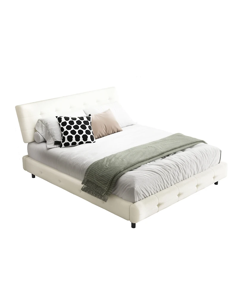 Streamdale Furniture Streamdale Queen Size Bed Frame with Tufted Headboard and Cloud Pillow Design