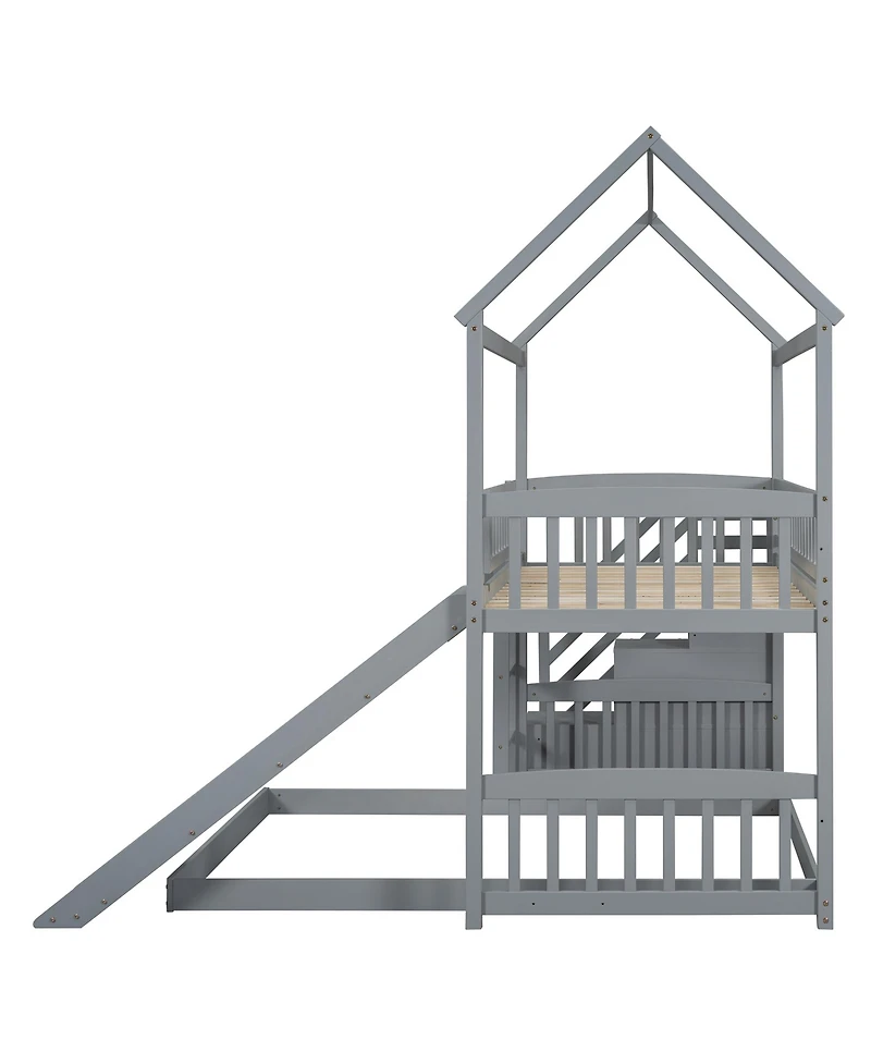 Streamdale Furniture Streamdale Twin Bunk Bed with Drawers, Slide, White