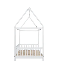 Streamdale Furniture Wood Twin Size House Bed with Guardrail and Led