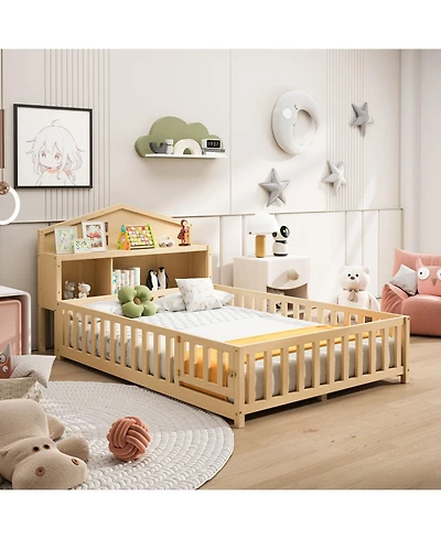 Streamdale Furniture Full-Size Floor Beds with Bookcases, Blackboard, Storage