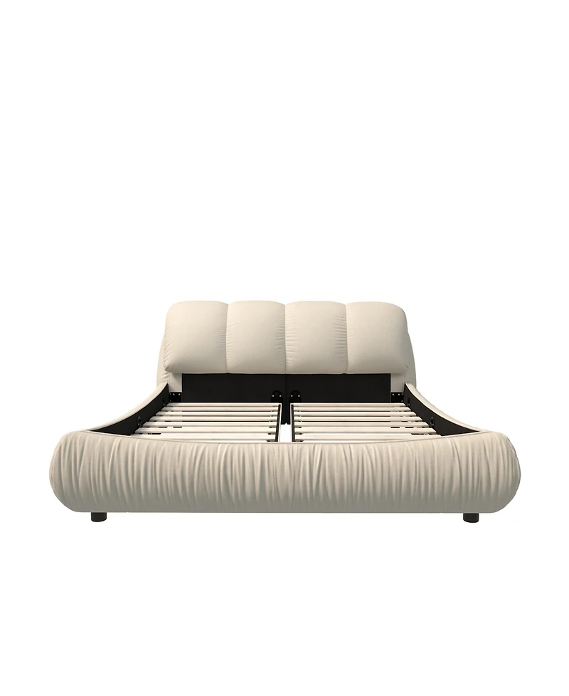 Streamdale Furniture Beige Upholstered Platform Bed with Oversized Backrest