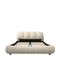 Streamdale Furniture Beige Upholstered Platform Bed with Oversized Backrest